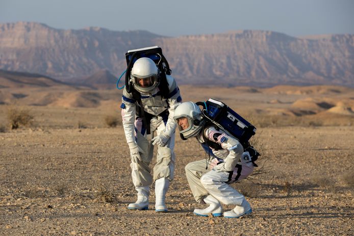 Marssimulatie in de Negev woestijn.