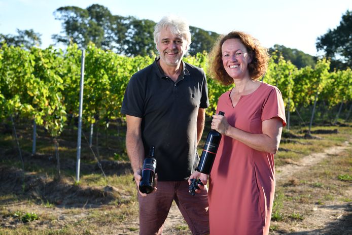 Ilse en Roelof Visser in de wijngaard van Twentewijn.