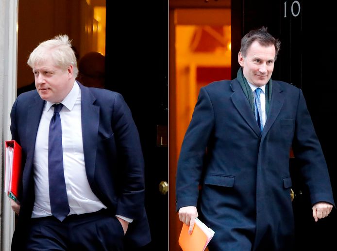 Boris Johnson (links) en zijn rivaal Jeremy Hunt, de huidige minister van Buitenlandse Zaken.