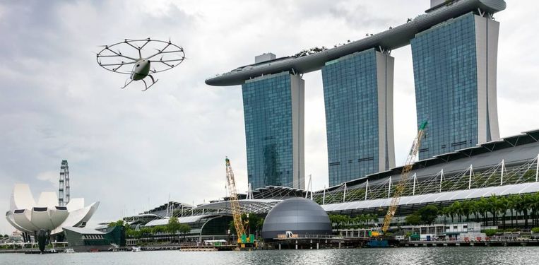 De VeloCity heeft al demonstratievluchten in Singapore gemaakt en komt daar in 2023 als elektrische luchttaxi in dienst. Beeld VoloCopter