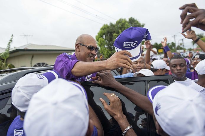Desi Bouterse, president van Suriname, op campagne in 2015.