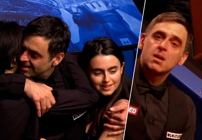 O’Sullivan meteen na afloop in de armen van dochter Lily en zoon Ronnie O'Sullivan Jr.