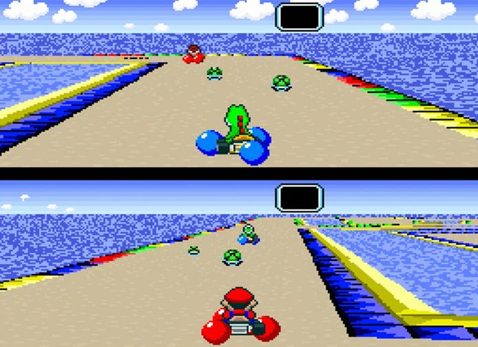 'Super Mario Kart' in splitscreen.