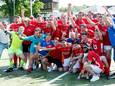 Feest bij Saestum dat dankzij een klinkende zege op UVV de titel veroverde in de vierde klasse.