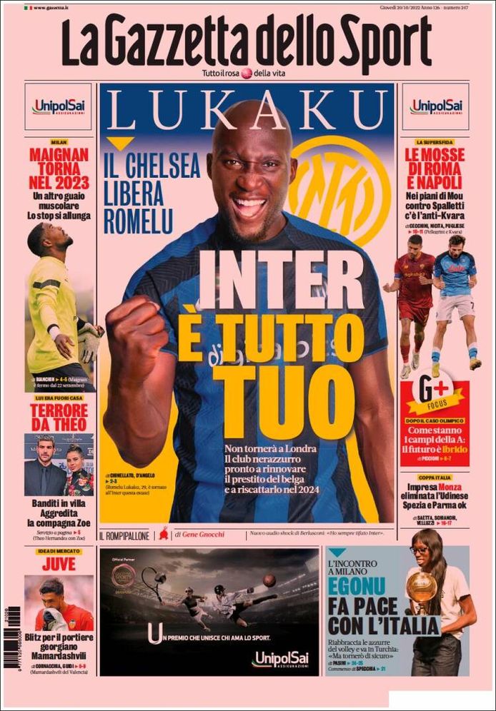 De frontpagina van de Gazzetta dello Sport vandaag.