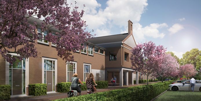 Zo moet een deel van het plan Het Juvenaat in Etten-Leur er straks uitzien: in het midden de oude kapel,  aan weerszijden daarvan rijwoningen.