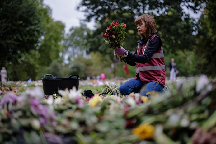 Vrijwilligers halen bloemen voor de Queen weg uit Londense parken.