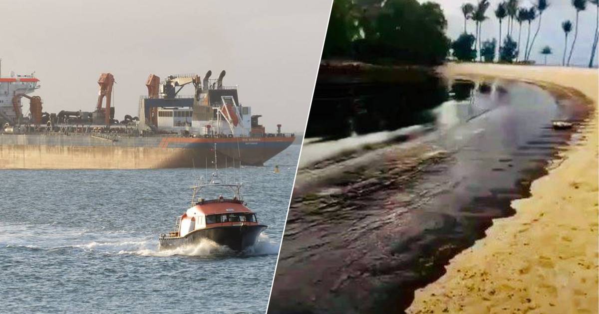 Enorme olievlek verspreidt zich verder en bedreigt zeereservaat Singapore, na botsing met Nederlands schip.