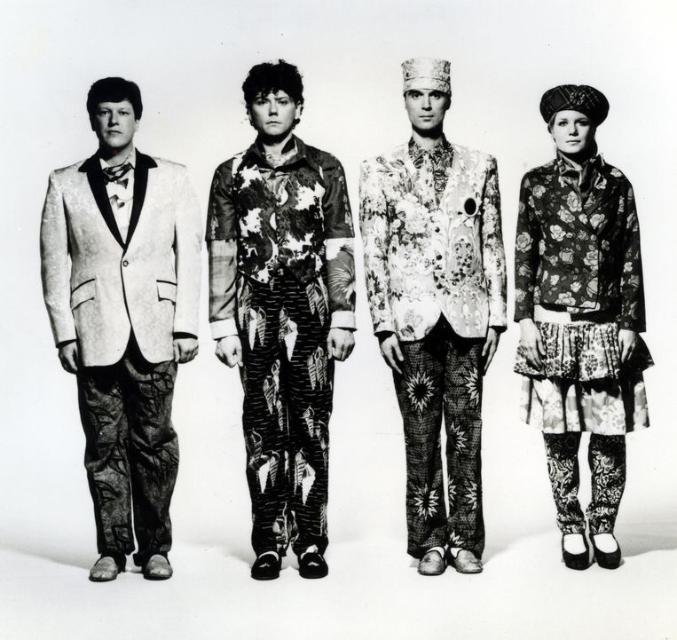 Talking Heads in de jaren '80, v.l.n.r. Chris Frantz, Jerry Harrison, David Byrne en Tina Weymouth. Beeld Alamy Stock Photo