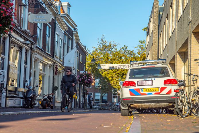 Een politiewagen staat nu standaard paraat naast coffeeshop The Game in de Breestraat.