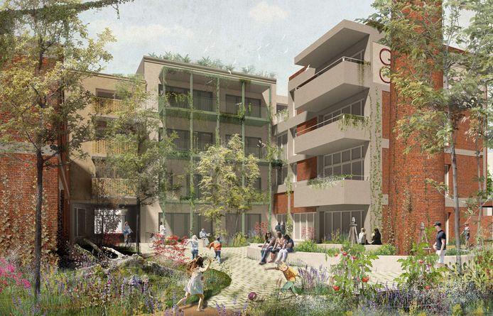 De site van wasserij Goossens wordt een modern cohousingproject.