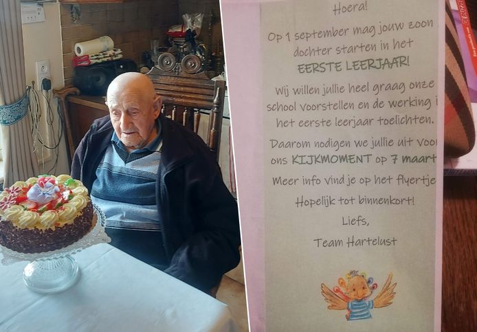 De 105-jarige Alfons Pauwels ontving een uitnodiging om te starten in de lagere school.