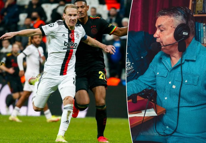 Le défenseur de Besiktas Domagoj Vida (à gauche) critiqué par le commentateur néerlandais Sierd de Vos ( à droite).