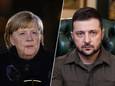 Oud-bondskanselier Angela Merkel en de Oekraïense president Volodymyr Zelensky.