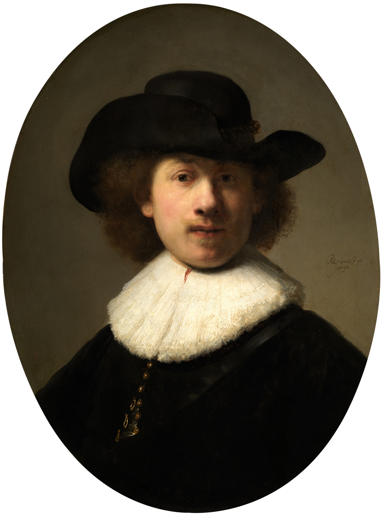 Op een zelfportret van Rembrandt als 26jarige etaleert