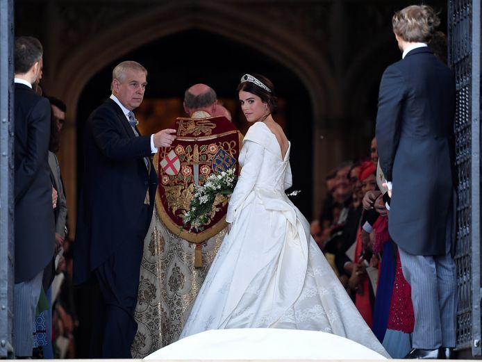Prinses Eugenie in een trouwjurk van Belgische makelij.