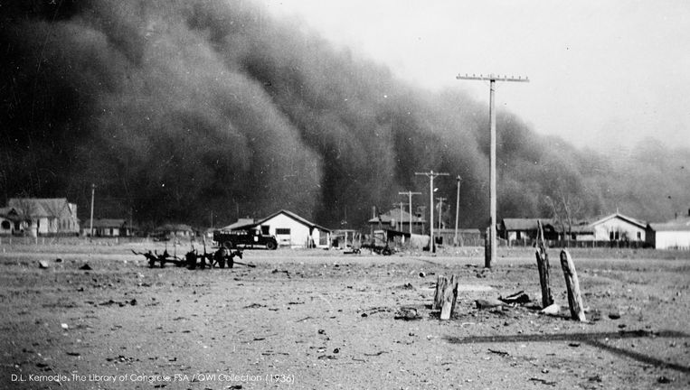 Foto uit de Dust Bowl, 1936 Beeld The Library of Congress, FSA / OWI Collection