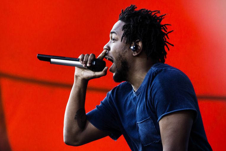 Kendrick Lamar op het Deense festival Roskilde, in 2015, tijdens de 'To Pimp A Butterfly'-tournee.  Beeld AP