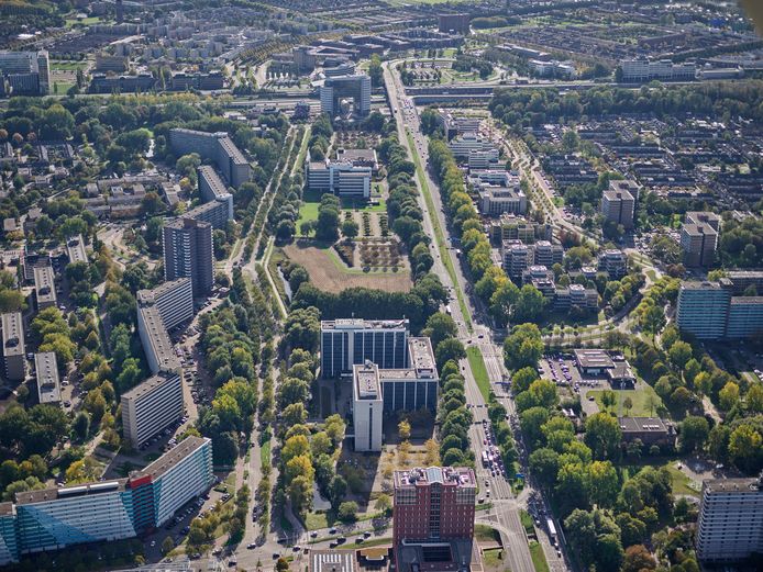 Een luchtfoto van het gebied rond Entree.