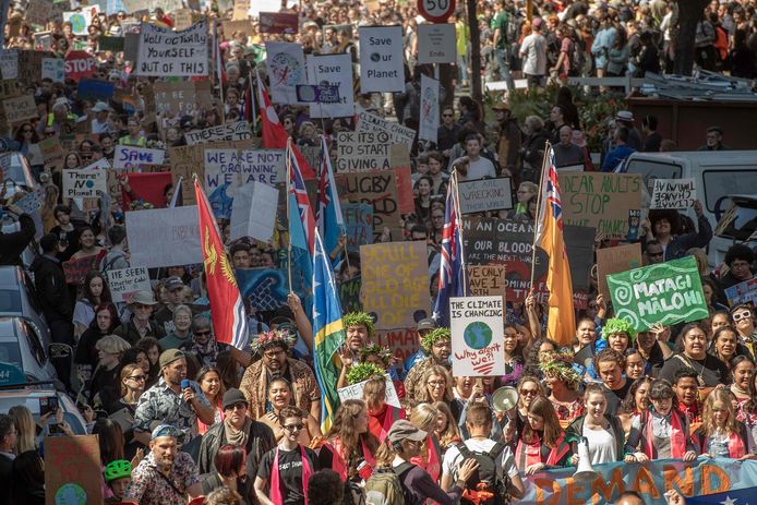 Klimaatbetogers in Wellington