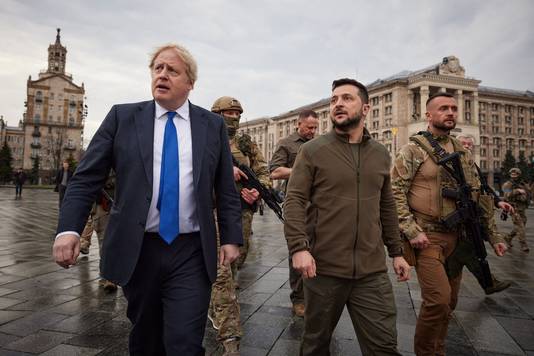 Boris Johnson bij zijn bezoek aan Kiev begin vorige maand.