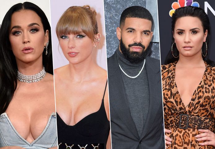 Katy Perry, Taylor Swift, Drake en Demi Lovato.