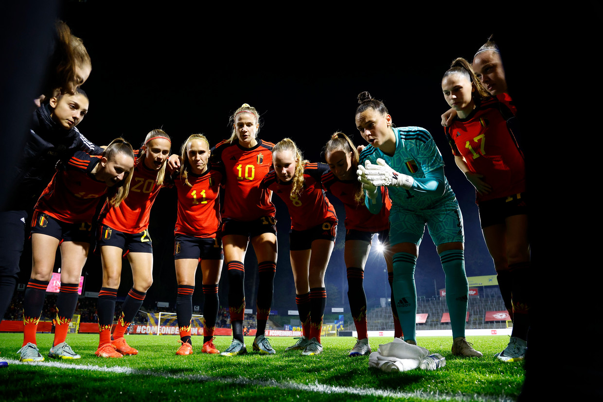De Red Flames voor de match tegen Slovakije op 12 november 2022. Beeld Photo News