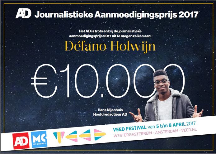 Défano Holwijn wint de AD Journalistieke Aanmoedigingsprijs 2017