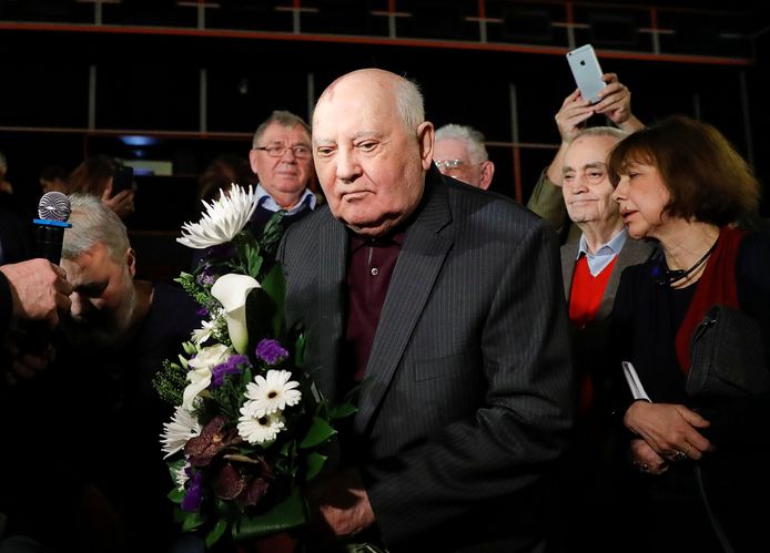 De voormalige Sovjetleider Michail Gorbatsjov tijdens de premiere van de film Meeting Gorbachev, donderdag in Moskou.