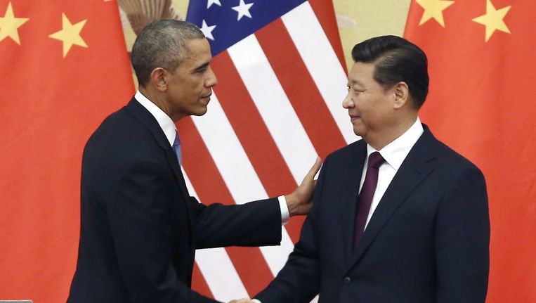 President Obama en de Chinese president Xi Jinping bij een persconferentie in 2014. Beeld ANP