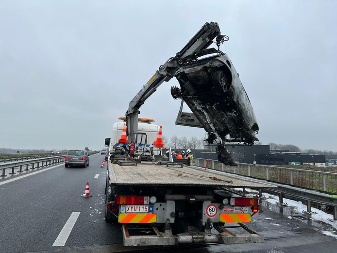 Auto brandt volledig uit op E40 koppel samen met twee honden naar