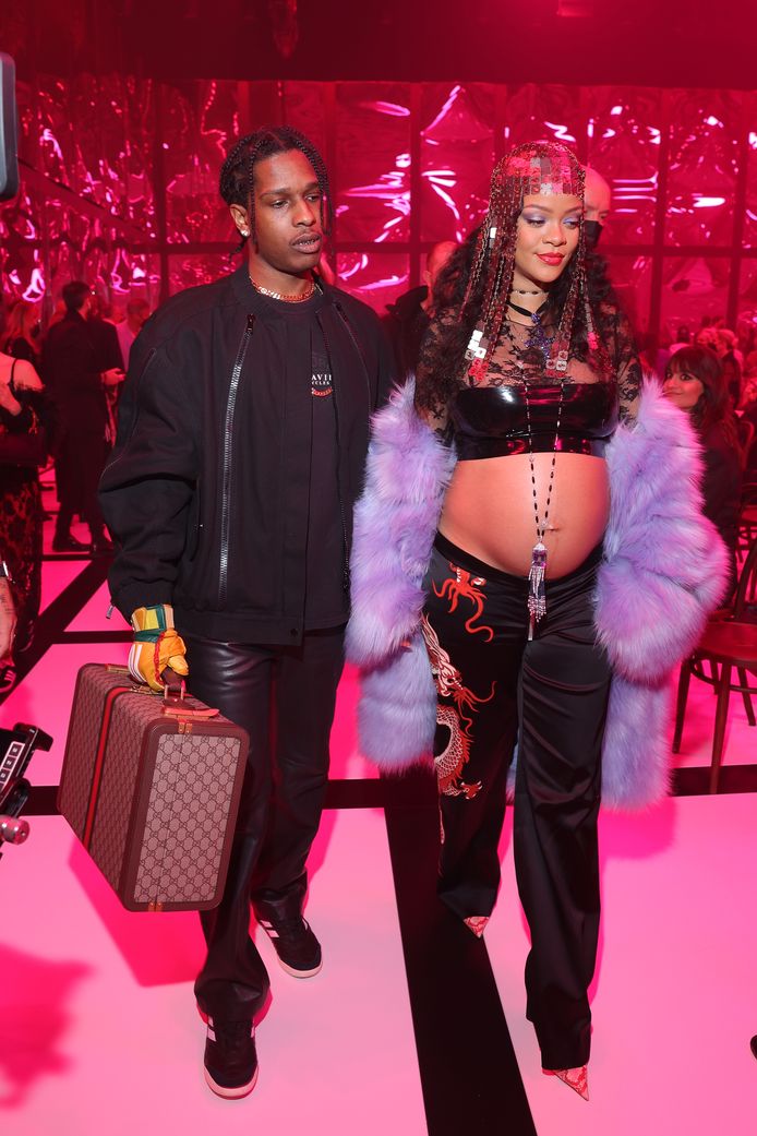 Rihanna en A$AP Rocky tijdens de Fashion Week in Milaan eind februari.