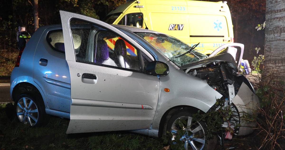 Automobiliste zwaargewond door botsing tegen boom in Uden, traumahelikopter naar ongeluk.