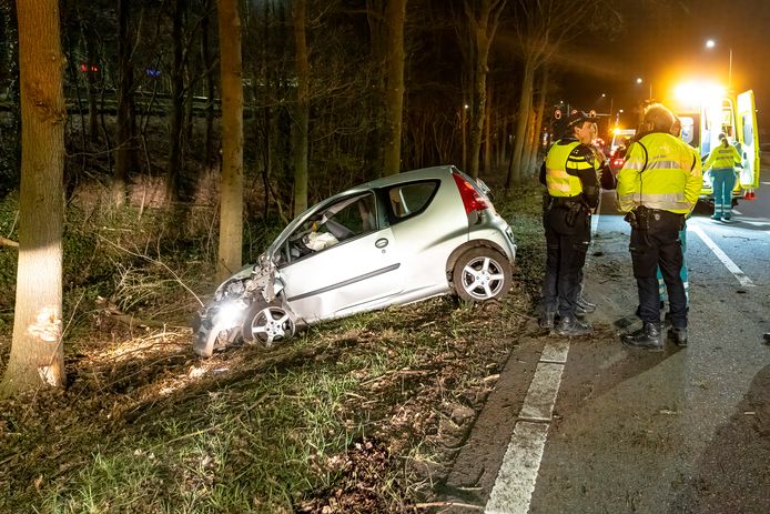 Een auto belandde tegen een boom bij de afrit Oosterhout-Zuid van de A27.