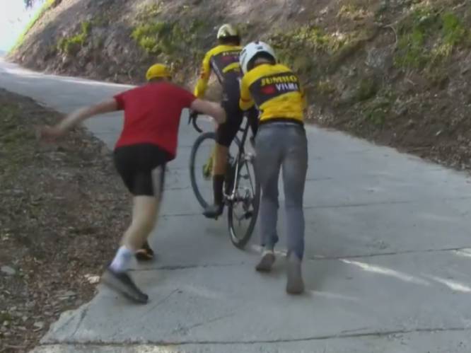 Wat een verhaal: man met rood T-shirt die Roglic na pech weer op pad hielp, blijkt een oude bekende te zijn 