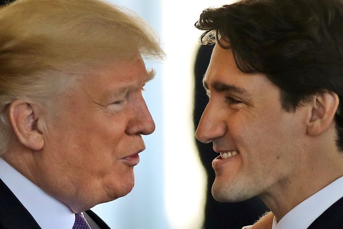 De Amerikaanse president Donald Trump en de Canadese premier Justin Trudeau.