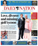 09-08-2019 
Ook in Kenia is de verdwijning van Cohen voorpaginanieuws. Hier de voorpagina van de Keniaanse krant Daily Nation met een foto van de Nederlander en zijn vrouw Sarah Wairimu.