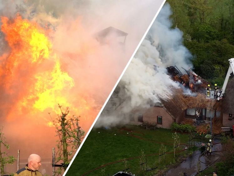 Uitslaande brand in rietgedekte woning in Vledderveen