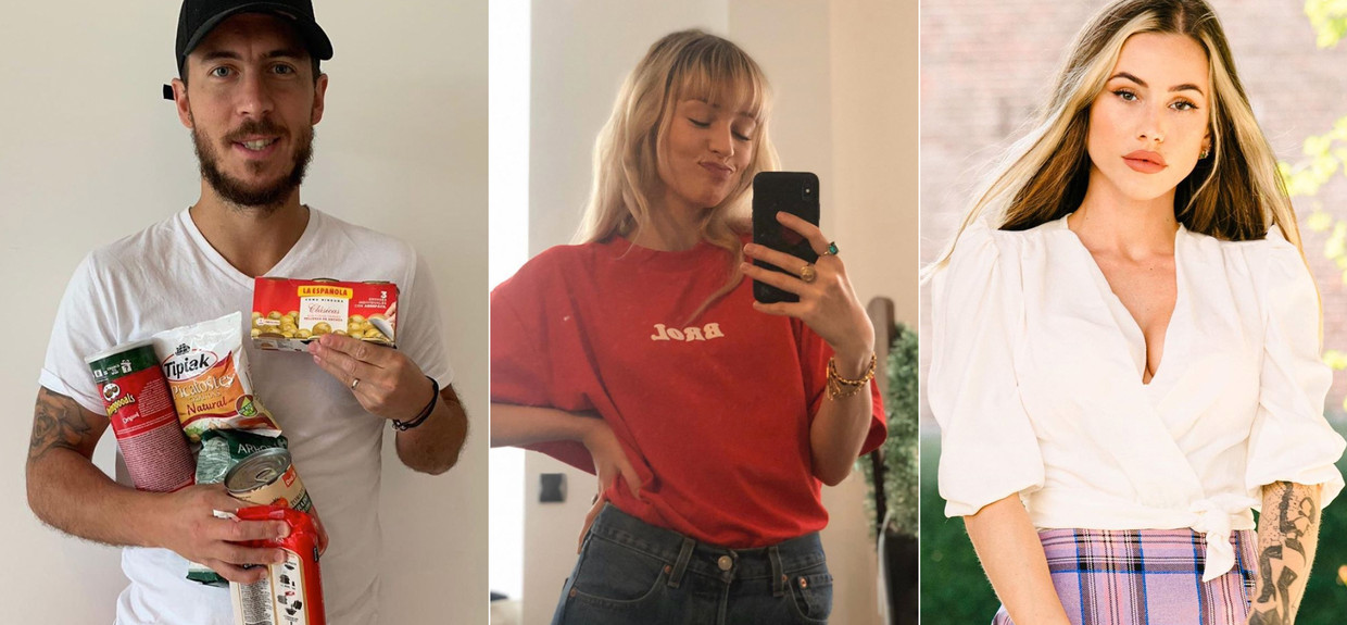 Van links naar rechts Eden Hazard, Angèle en Gaelle Garcia Diaz Beeld Instagram / Humo