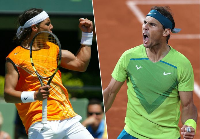 Nadal in 2005 en 2022: 17 jaar en 22 Grand Slamzeges later.