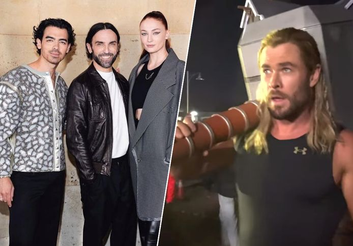 Joe Jonas en Sophie Turner (links) en Chris Hemsworth (rechts).