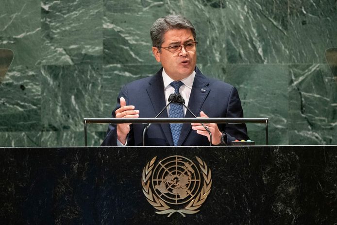 De voormalige president van Honduras, Juan Orlando Hernández, sprak op 22 september 2021 de Algemene Vergadering van de VN toe.