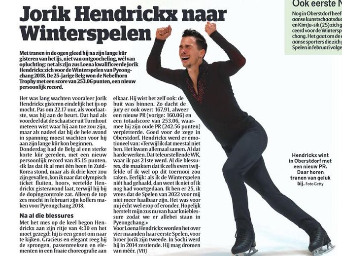 Het stuk over Jorik Hendrickx, zaterdag in uw krant.
