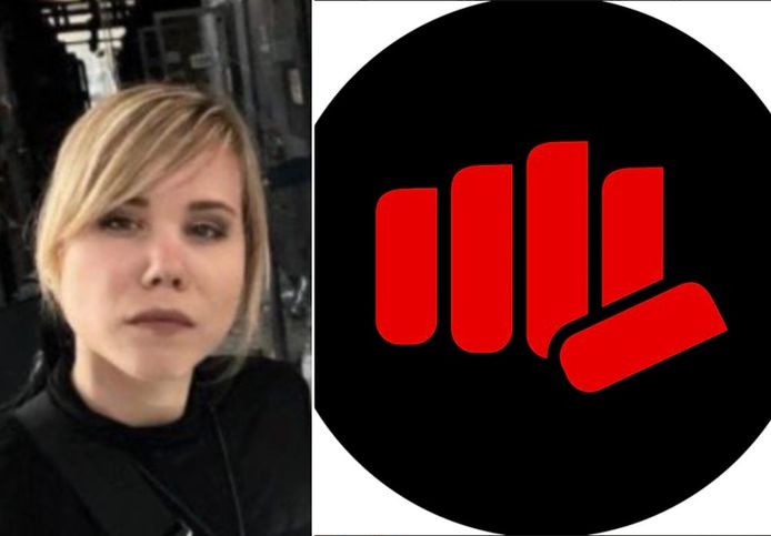 Daria Douguina et le logo de la chaîne Telegram "Rospartizan" sur laquelle la revendication de l’assassinat est apparue.