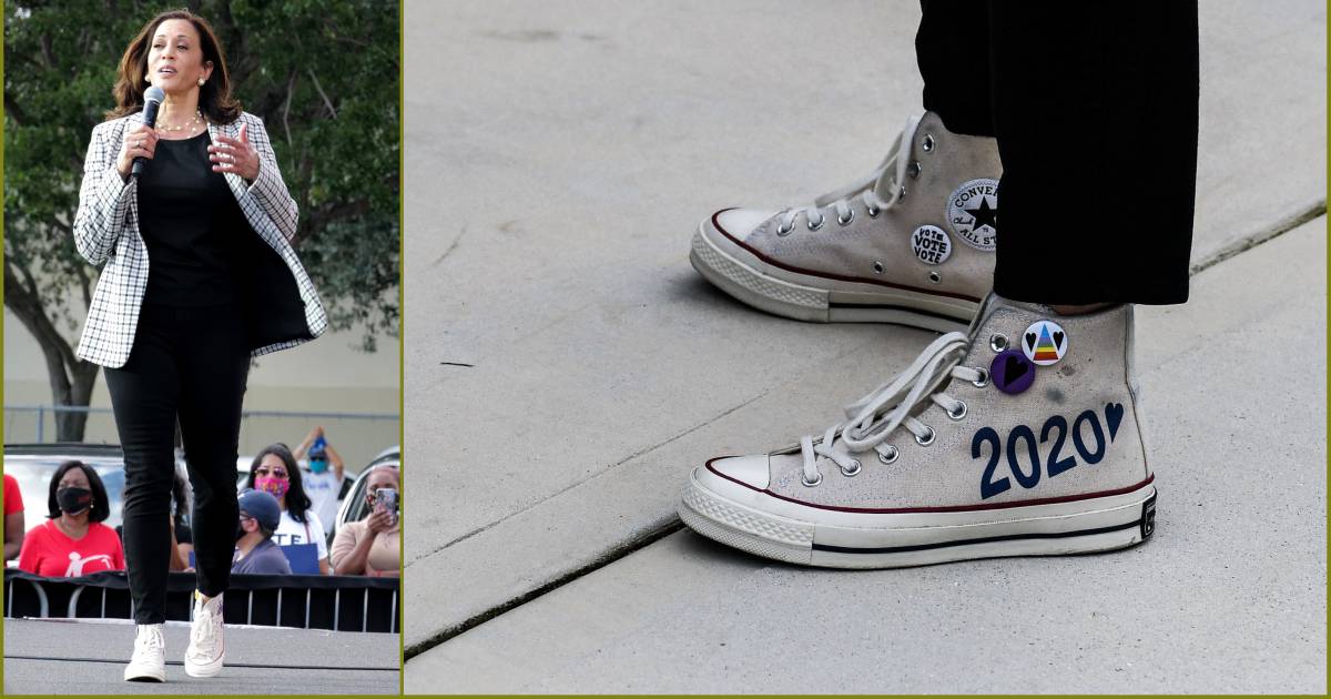 Lucht Ingrijpen verbanning Politiek op sneakers: Waarom de Converse-gympen van Kamala Harris véél meer  zijn dan gewoon een paar schoenen | Mode & Beauty | hln.be