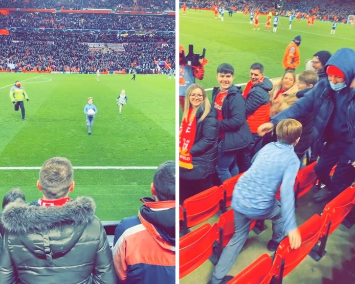 Ce jeune supporter est reparti avec un souvenir après le match entre Liverpool et Porto.