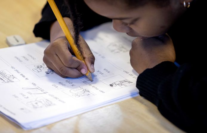 Een leerling werkt aan een opdracht voor school, archieffoto ter illustratie.