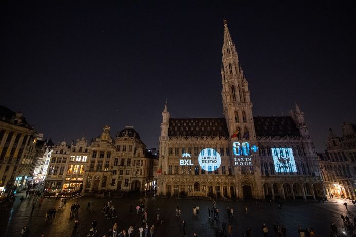 Earth Hour aan het stadhuis in Brussel in 2022.