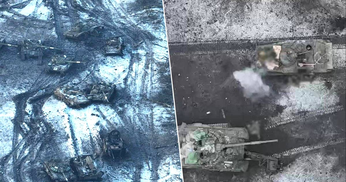 Фотографии показывают, как бесчисленное количество российской бронетехники застряло в Воледаре |  снаружи