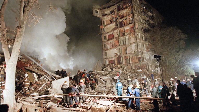 Een bomaanslag door Tsjetsjeense terroristen in Moskou, in 1999. Beeld ap